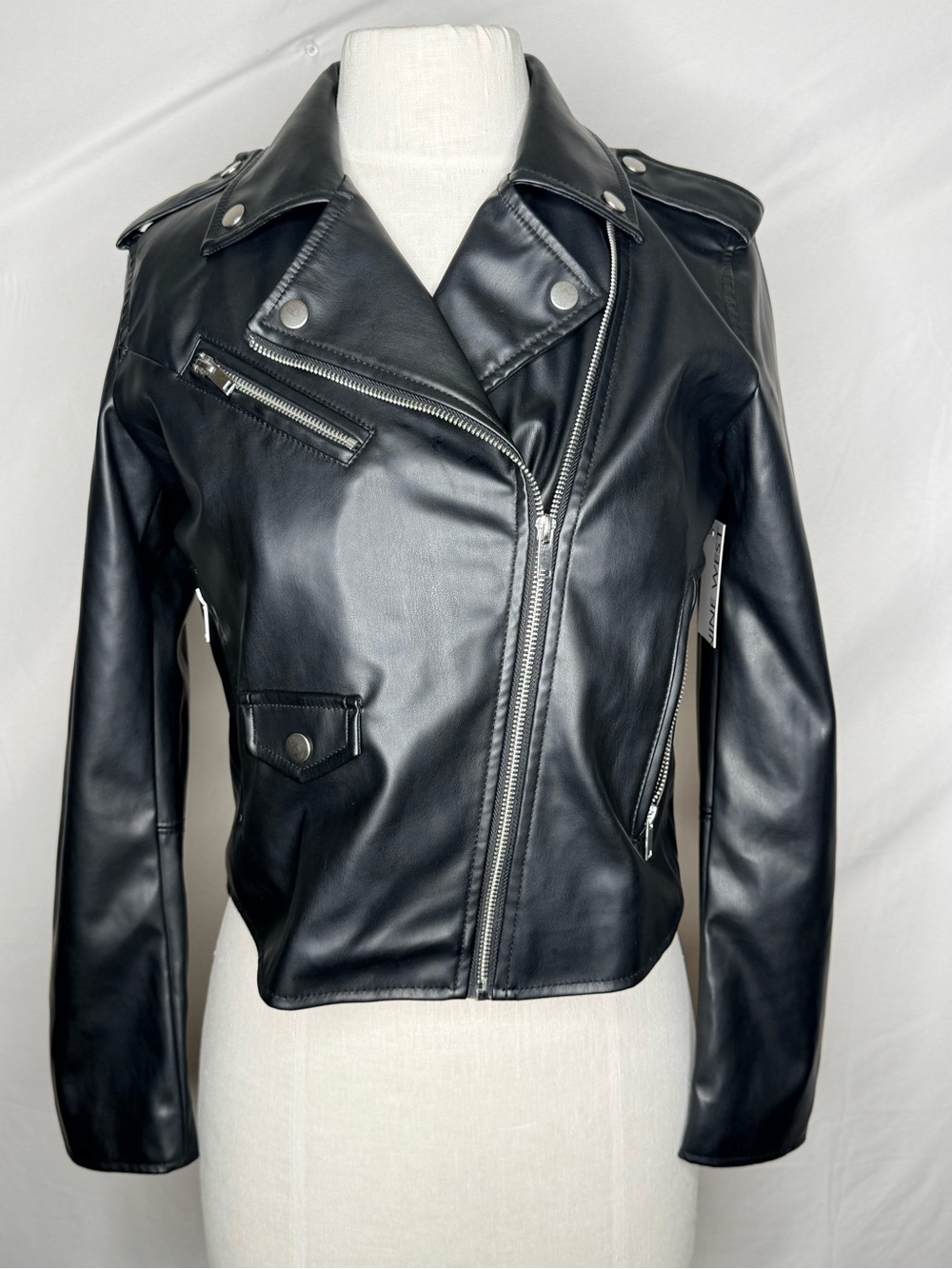 Nine West Black Faux Leather Moto Jacket - Size Small (NWT)